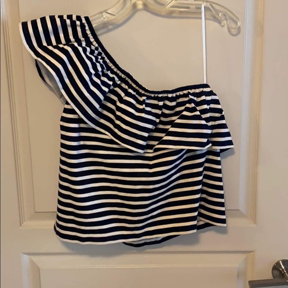 J.Crew Navy White Striped One-Shoulder Top size M